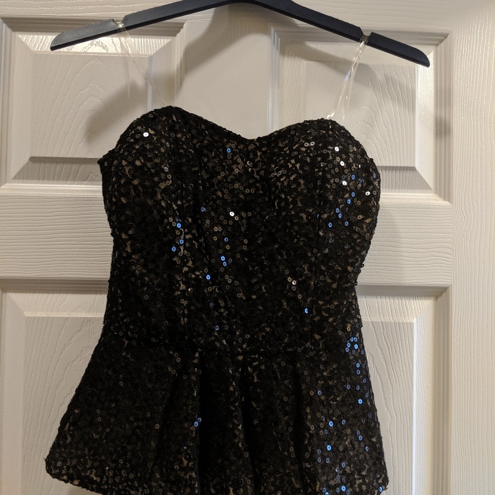 Sequin strapless peplum top